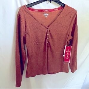 Canada Weather-gear Moisture Wicking Woman’s V-Neck Henley Lg NWT Pumpkin